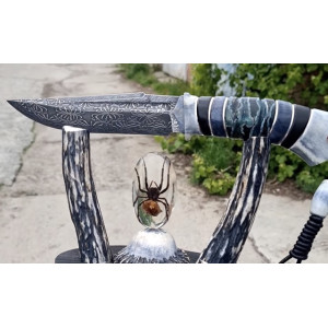 ПАВУК-МИСЛИВЕЦЬ авторський ніж ручної роботи, сталь - мозаїчний дамаск, 58-59 HRC. Photo 3